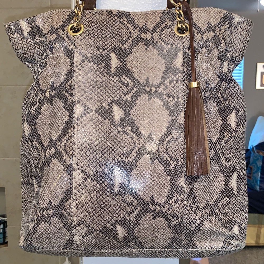 Cynthia Rowley Genuine Leather Snake Print Tote Bag